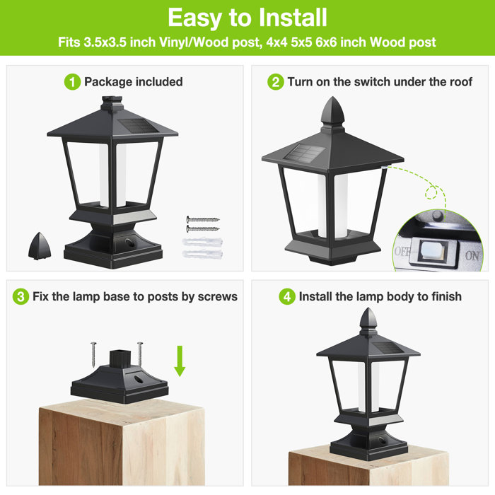 Kooper Solar Post Lights, 2 Pack Outdoor Solar Deck Fence Post Cap